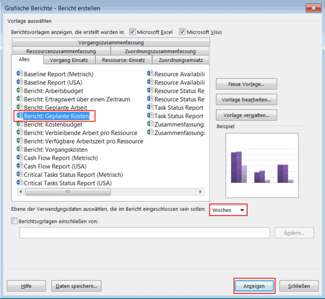 MS Project Soll-Ist-Vergleich - grafische Berichte