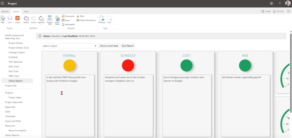 Ampeldarstellung Einzelprojekt in Project Online
