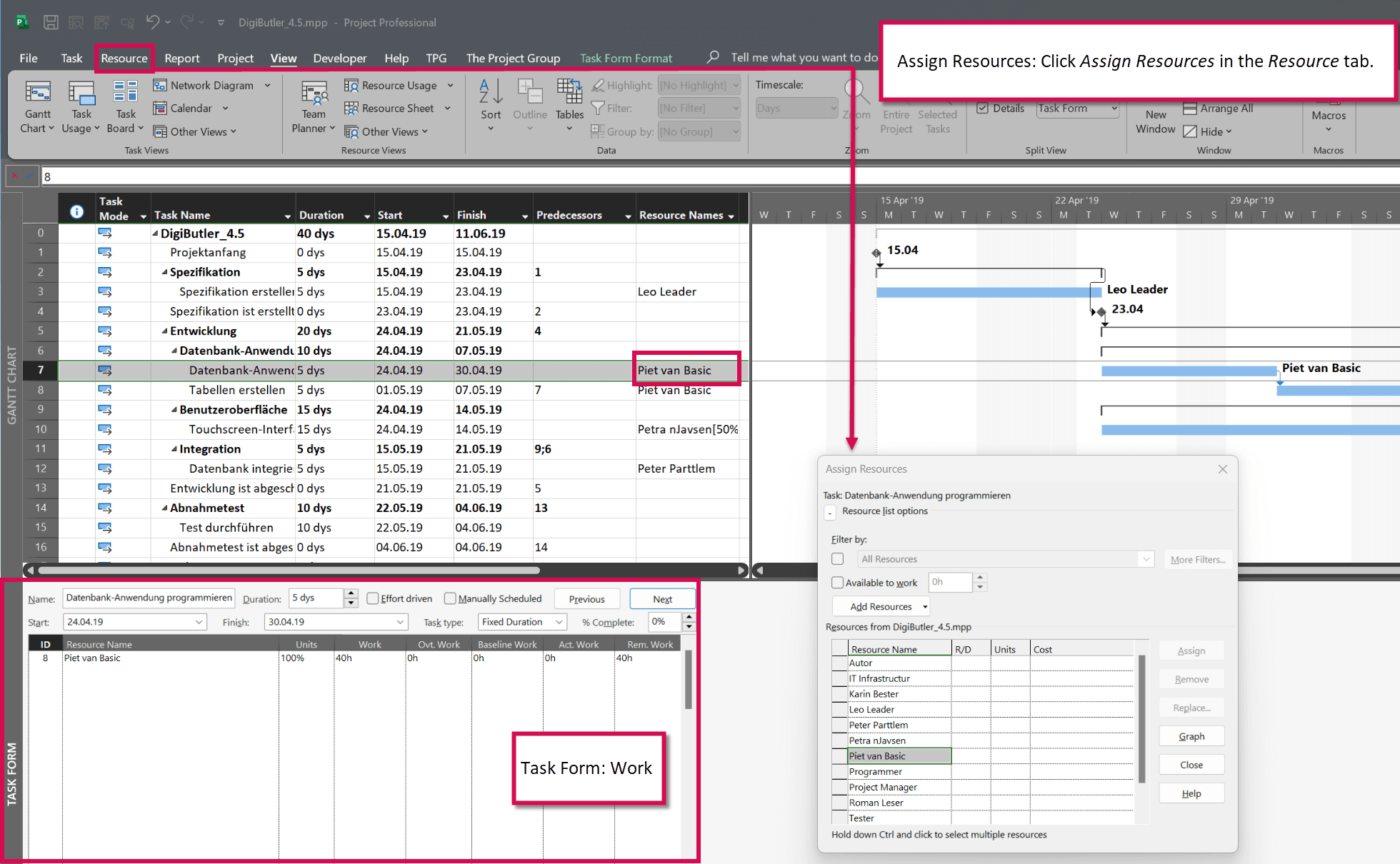 Figure: Assigning resources (MSP)