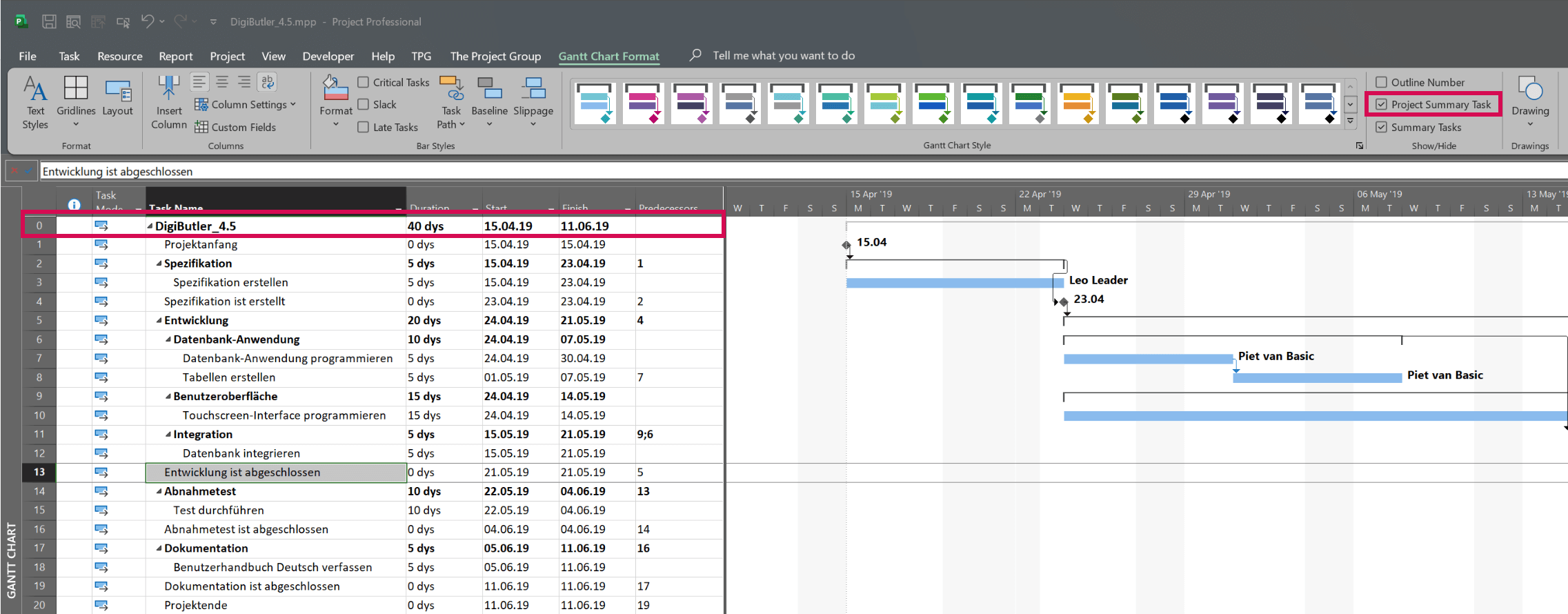 MS Project Tutorial – Show Project Summary Task