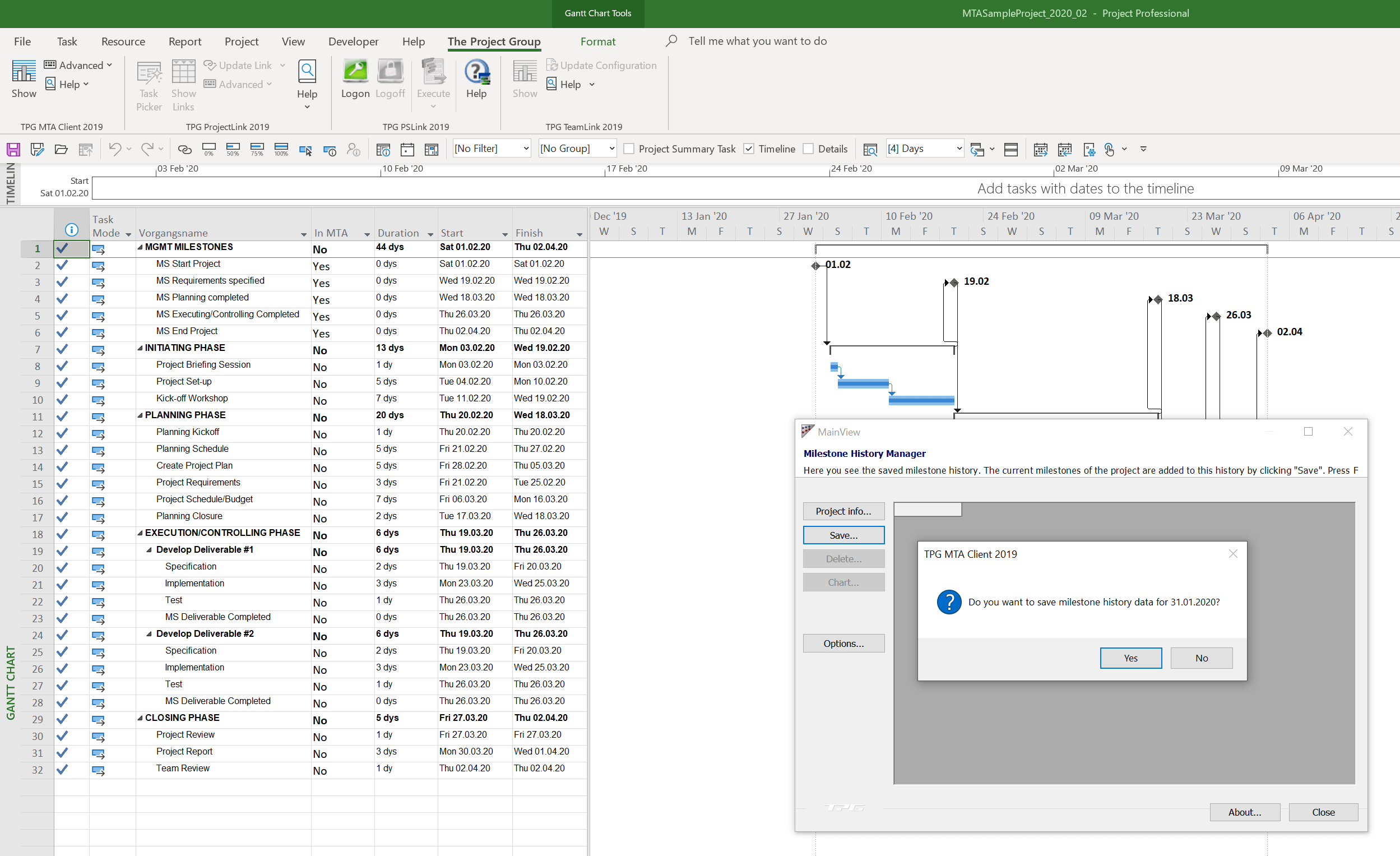 Creating a Milestone Trend Analysis for MS Project – The Project Group Tab