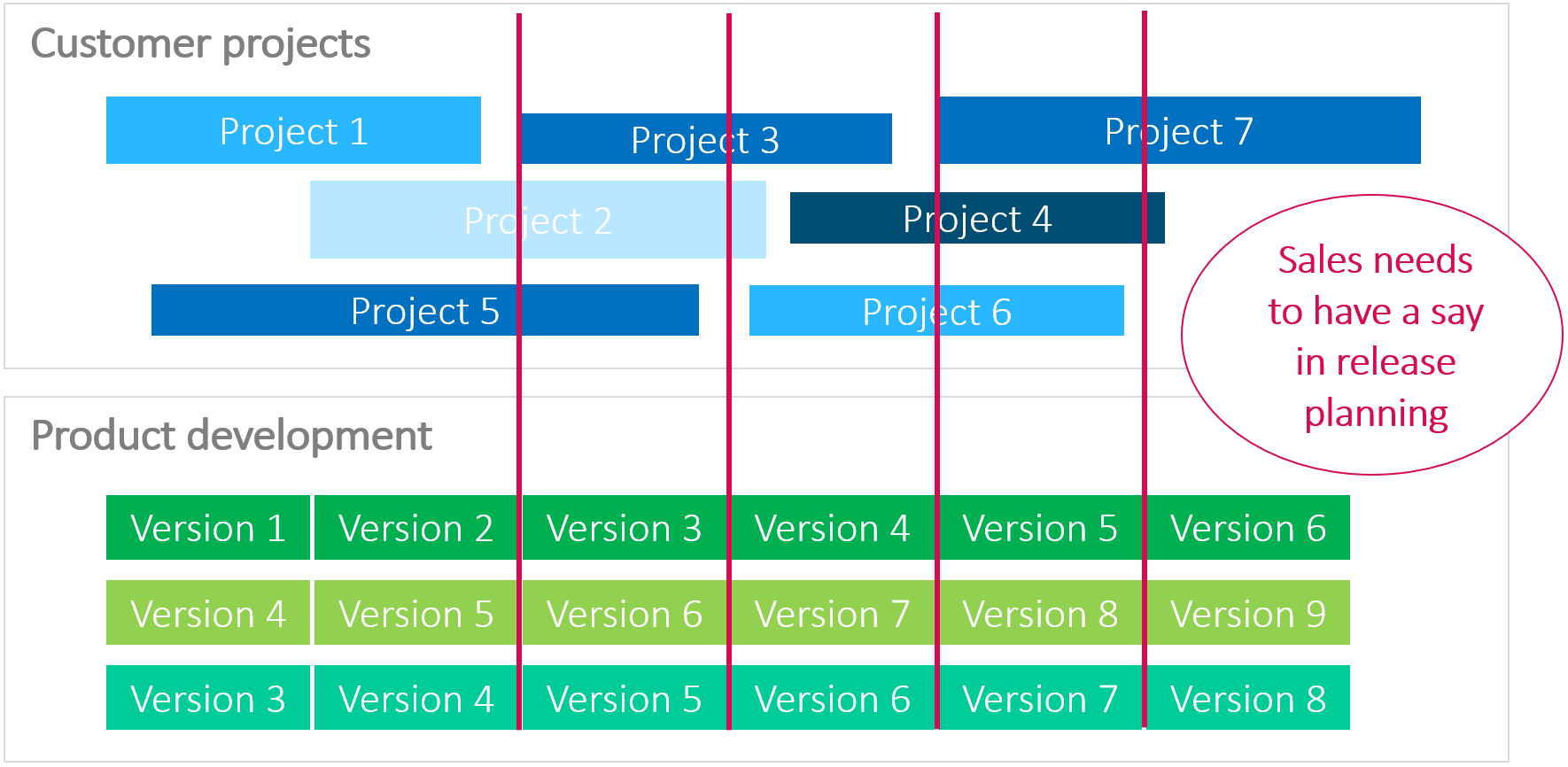 Hybrid handling of projects with customer consulting and associated product development