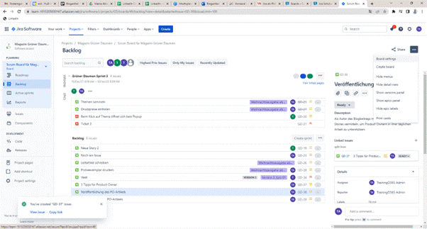 Displaying the dependencies in the Jira Backlog