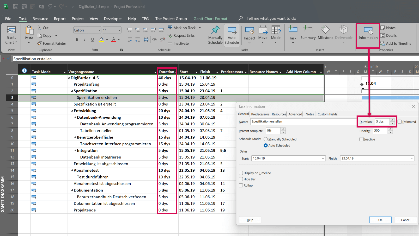 MS Project Tutorial – Entering duration