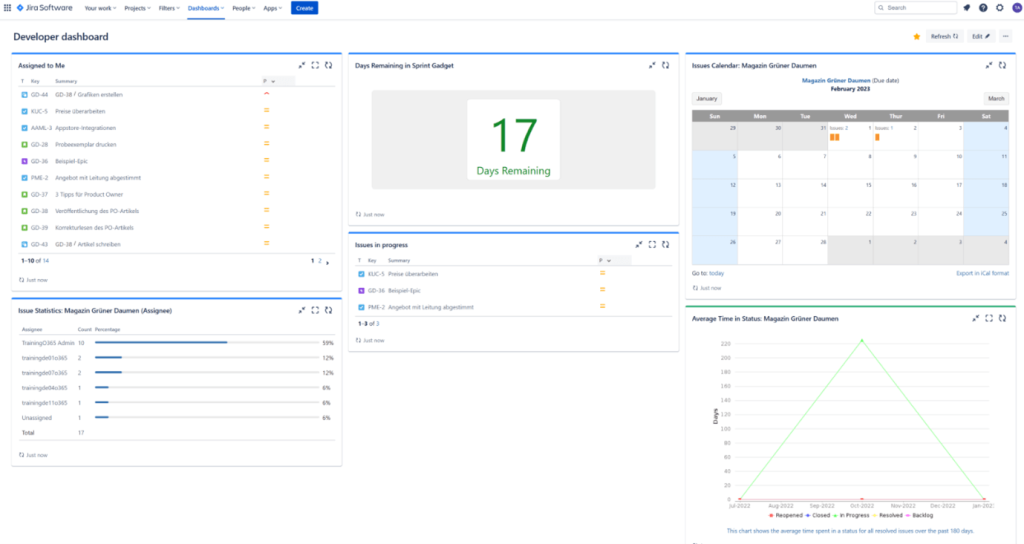 Jira Developer Confluence - Dashboard