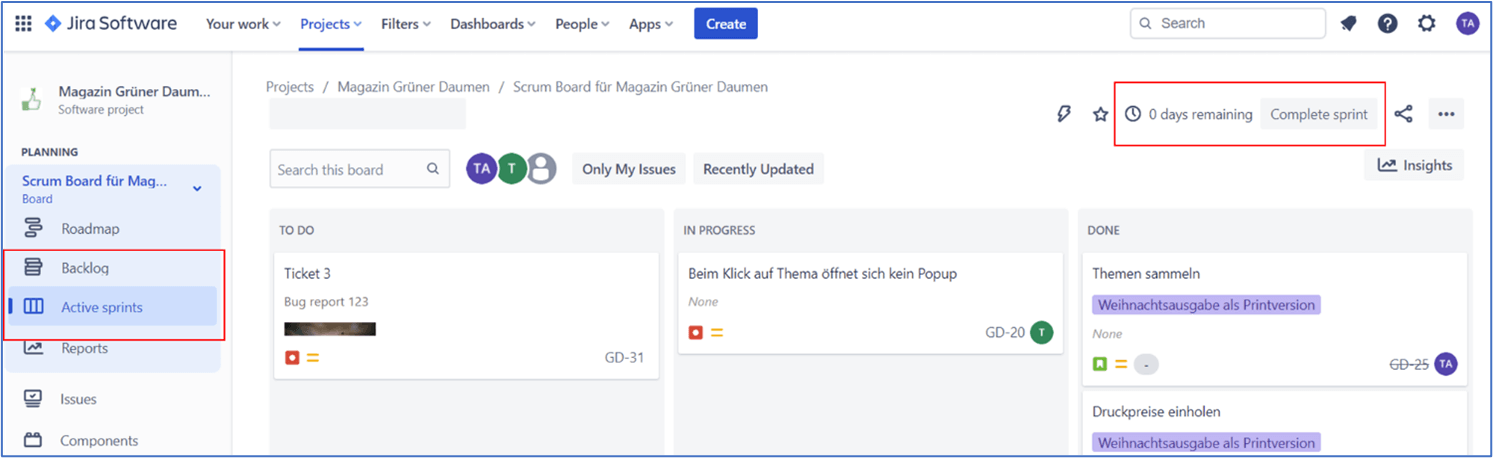 Scrum Master Jira – Sprint functionality