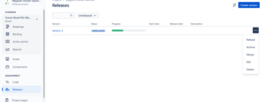 Jira Developer Confluence - Versions- bzw. Releaseverwaltung 