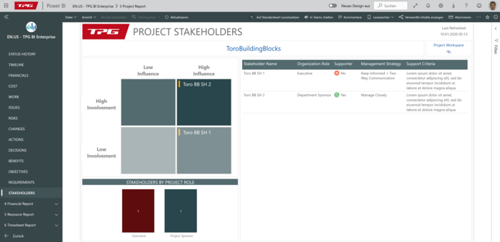 Power BI Report Project stakeholders