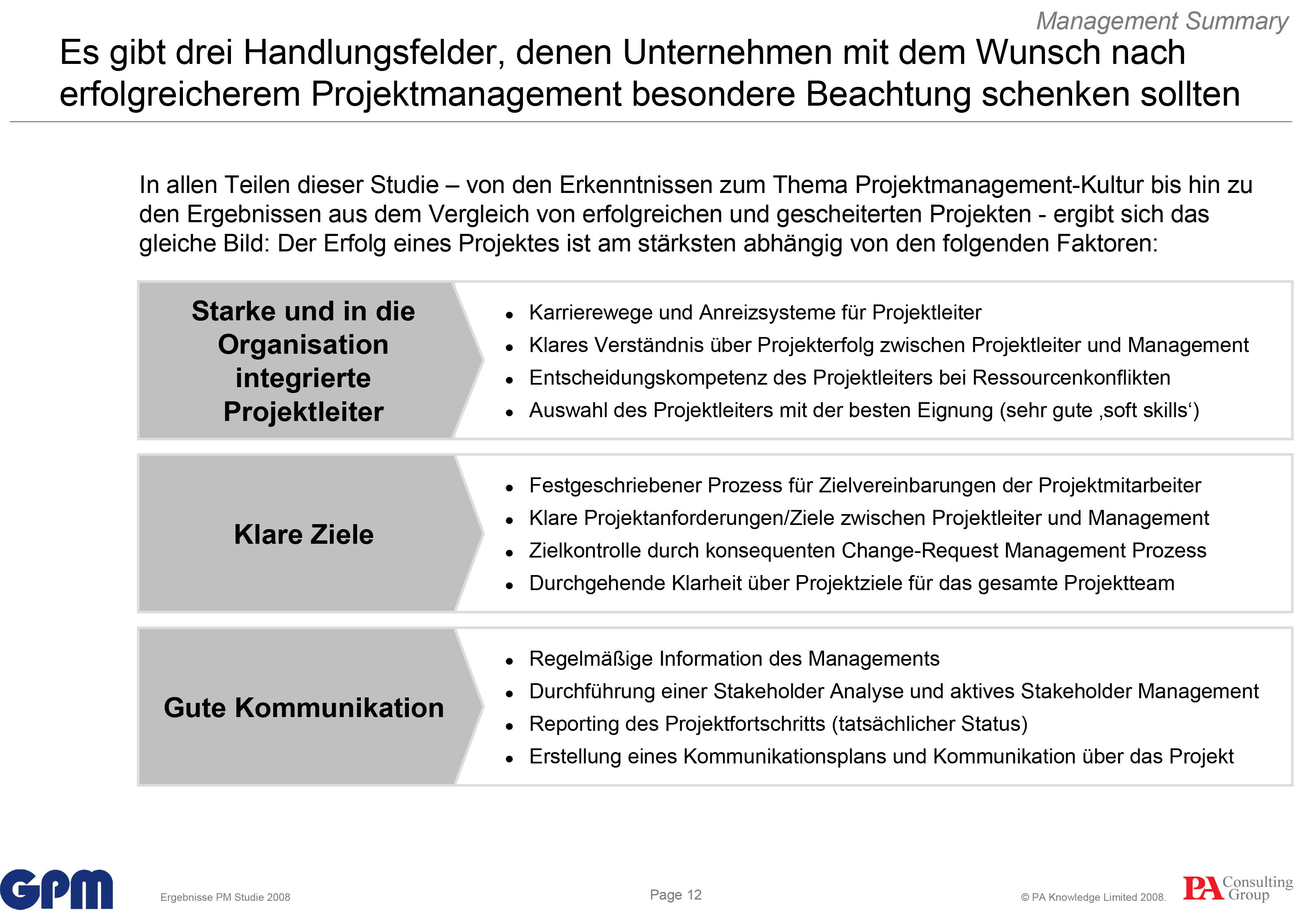 Erfolgsfaktoren im Projektmanagement - Studien GPM