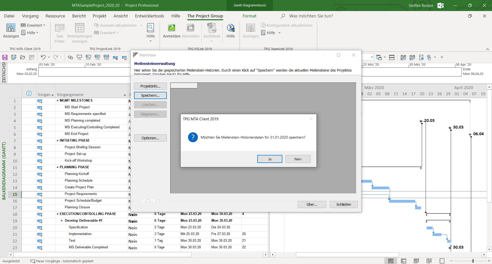 Meilensteintrendanalye erstellen für MS Project - TPG MTA