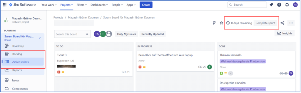 Scrum Master Jira – Sprint-Funktionalitäten 