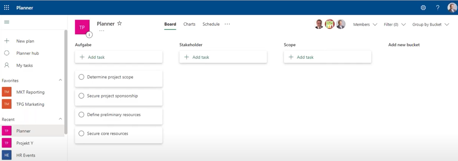 Öffnen Planner Plan: Microsoft Planner Integration mit Project Online