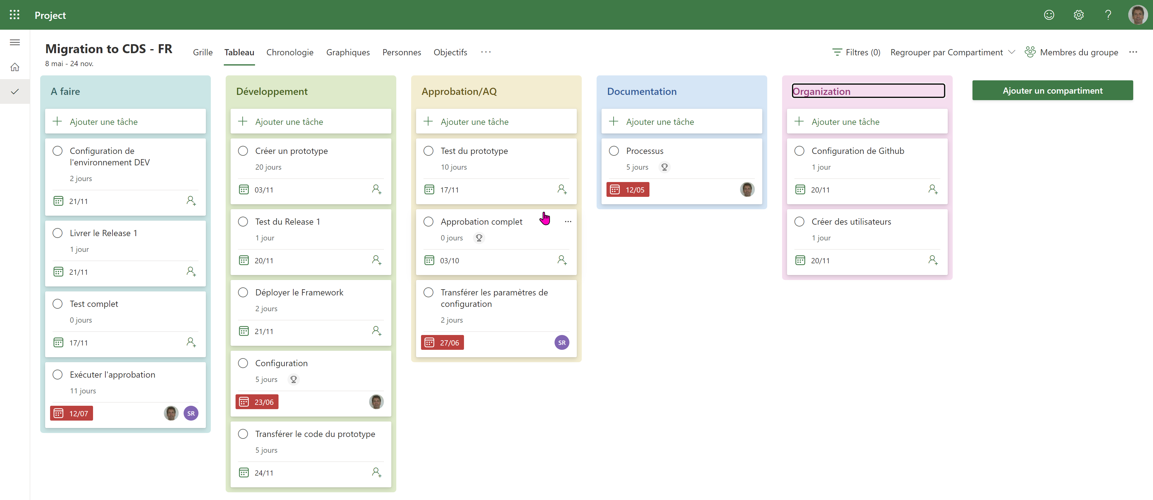 Project pour le Web – Vue des tâches par domaine