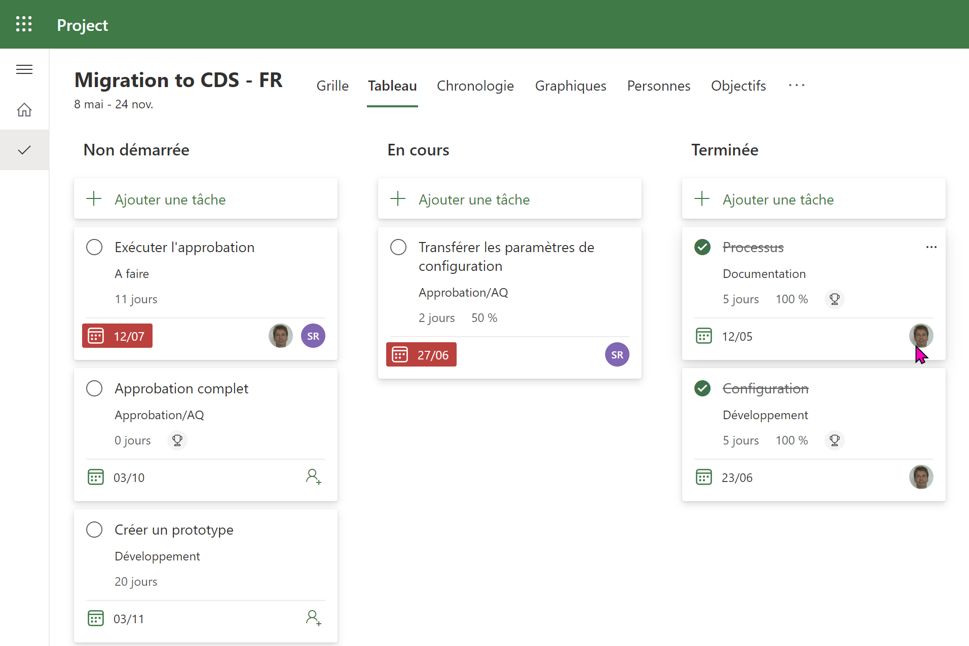 Project pour le Web – Vue état d'avancement