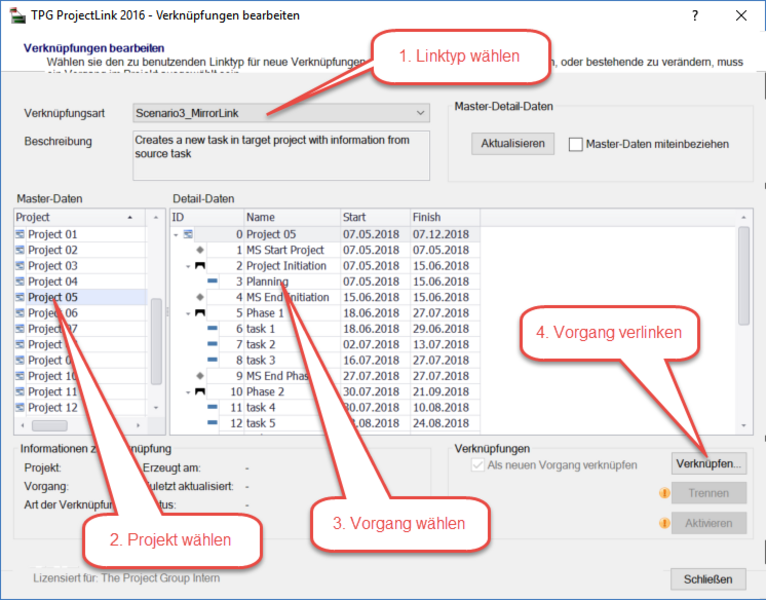 Links mit dem TaskPicker einrichten