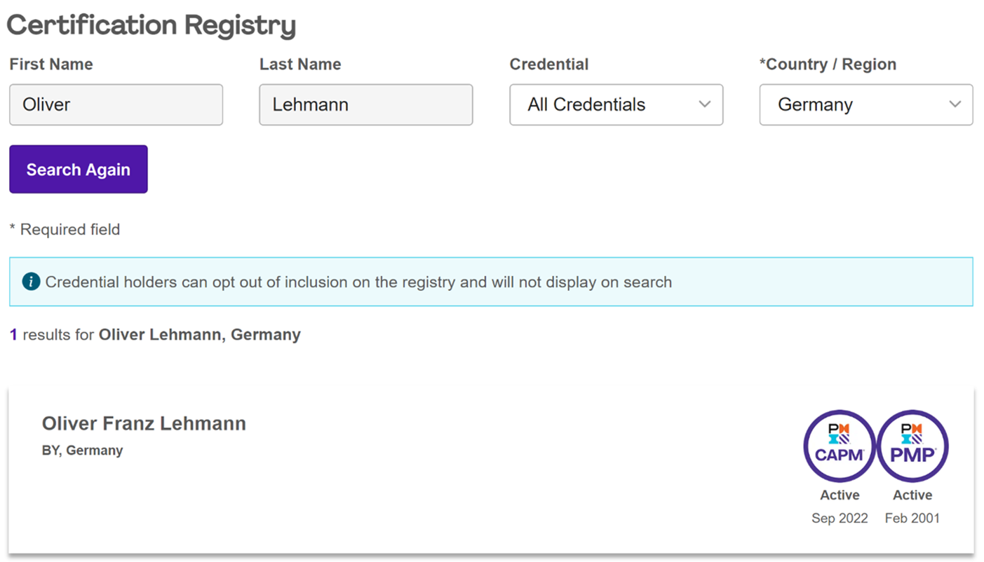 PMP Rezertifizierung - öffentlicher Nachweis